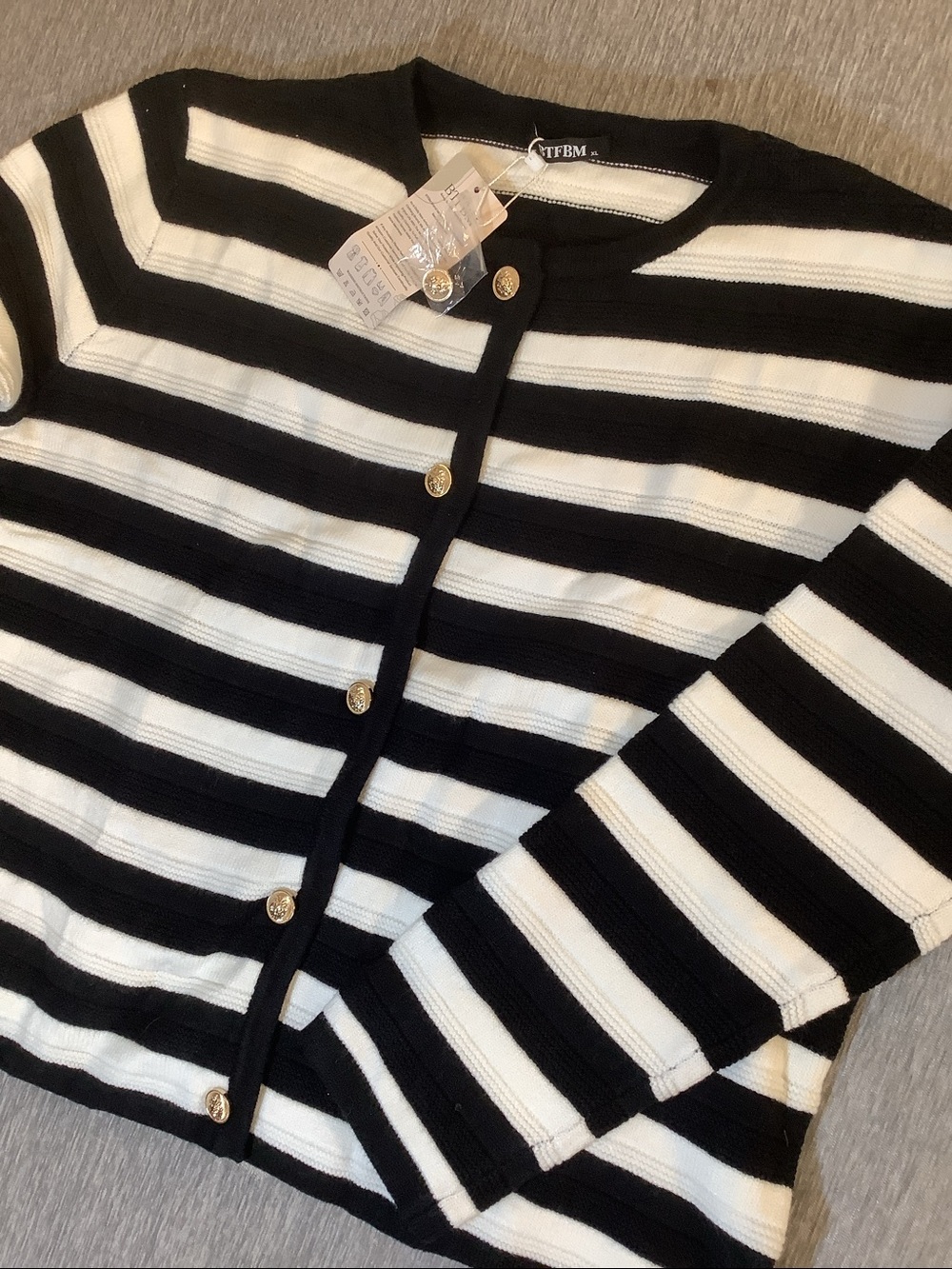 Striped black & cream Button-Front Cardigan Sweater